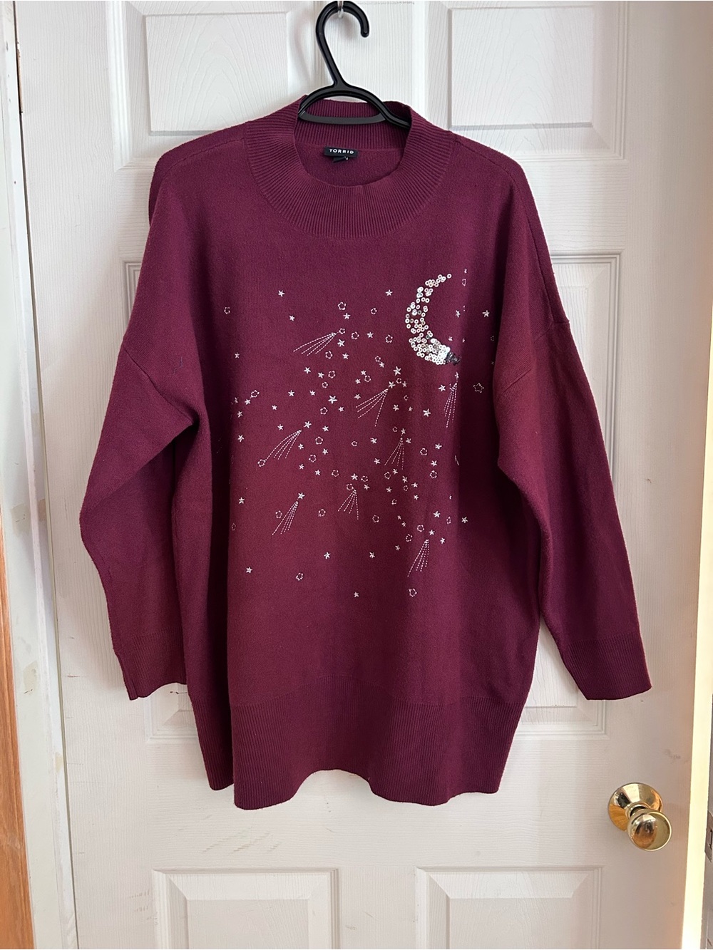 New without tags Torrid Plum Sequin Crescent Moon Crewneck Sweater Size 2x
